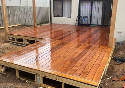 New oiled hardwood deck on a treated pine subframe