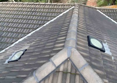 Two skylights on a hipped concrete tile roof